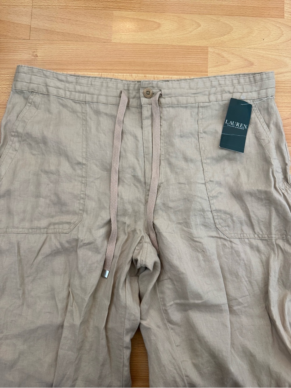 Lauren Ralph Lauren Women's Beige Drawstring Linen Pants Coastal Beachy - Picture 5 of 8